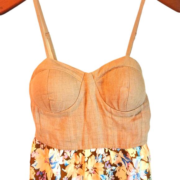 Band of the Free Brown Tan with Peach Floral Bra Cup Coastal Cowgirl Maxi Dress - Picture 3 of 7